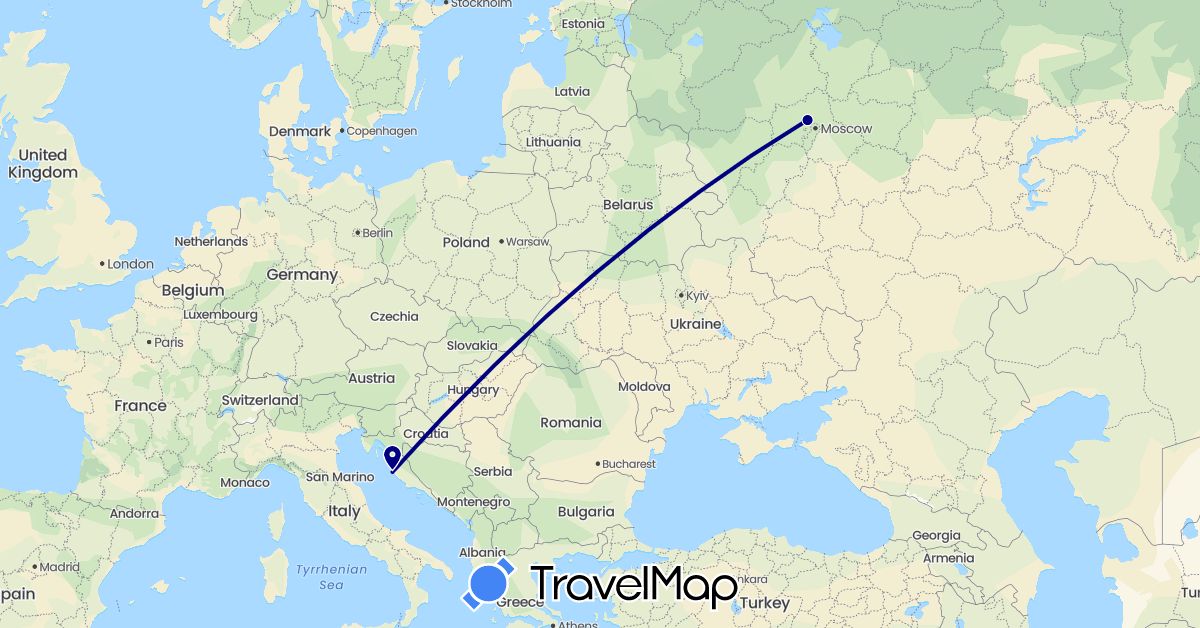 TravelMap itinerary: driving in Croatia, Russia (Europe)